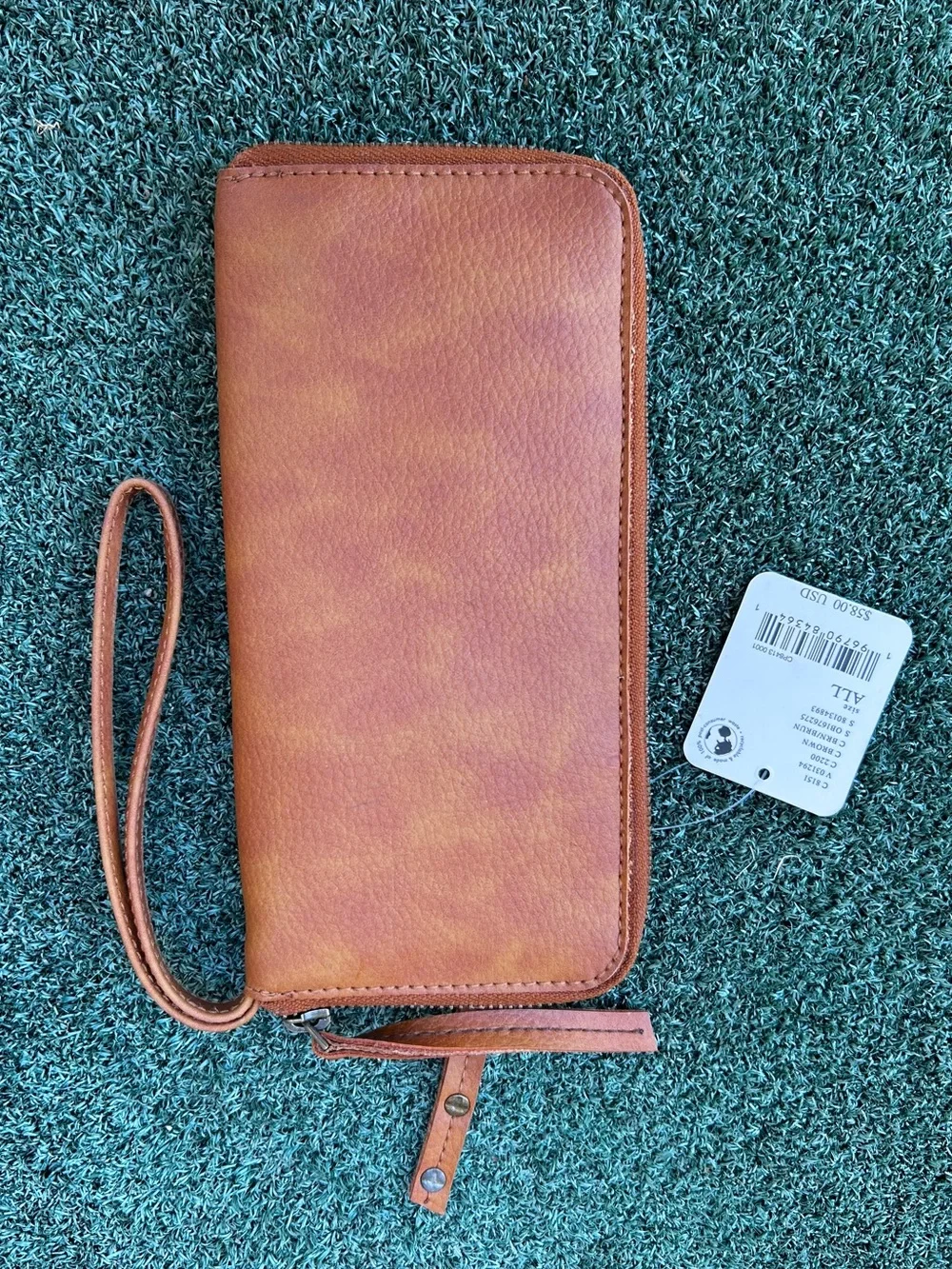 NWT Free People Distressed Vegan Leather Wallet Wristlet Brown